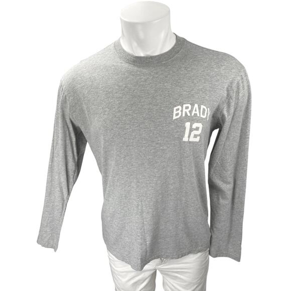 BRADY Men's Gray Heather 12 Long Sleeve Crew Neck Graphic T Shirt Tee Top Size S - Picture 1 of 4